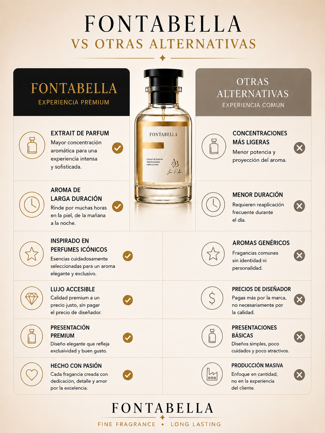 Comparativa de Fontabella frente a otras alternativas: concentración, duración, presentación y precio