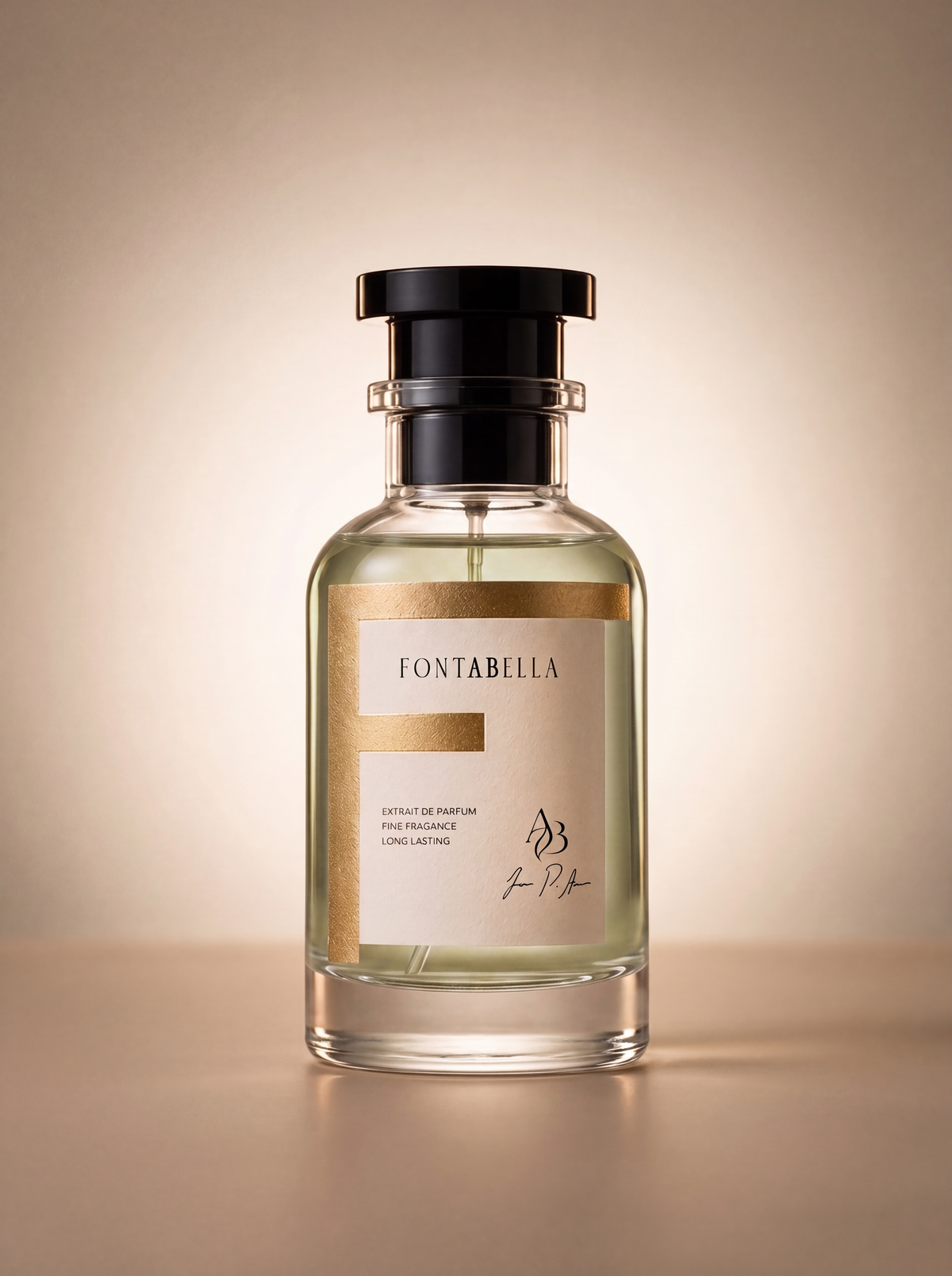 Perfume Santal Freedom de Fontabella, extrait de parfum en frasco de vidrio con etiqueta dorada