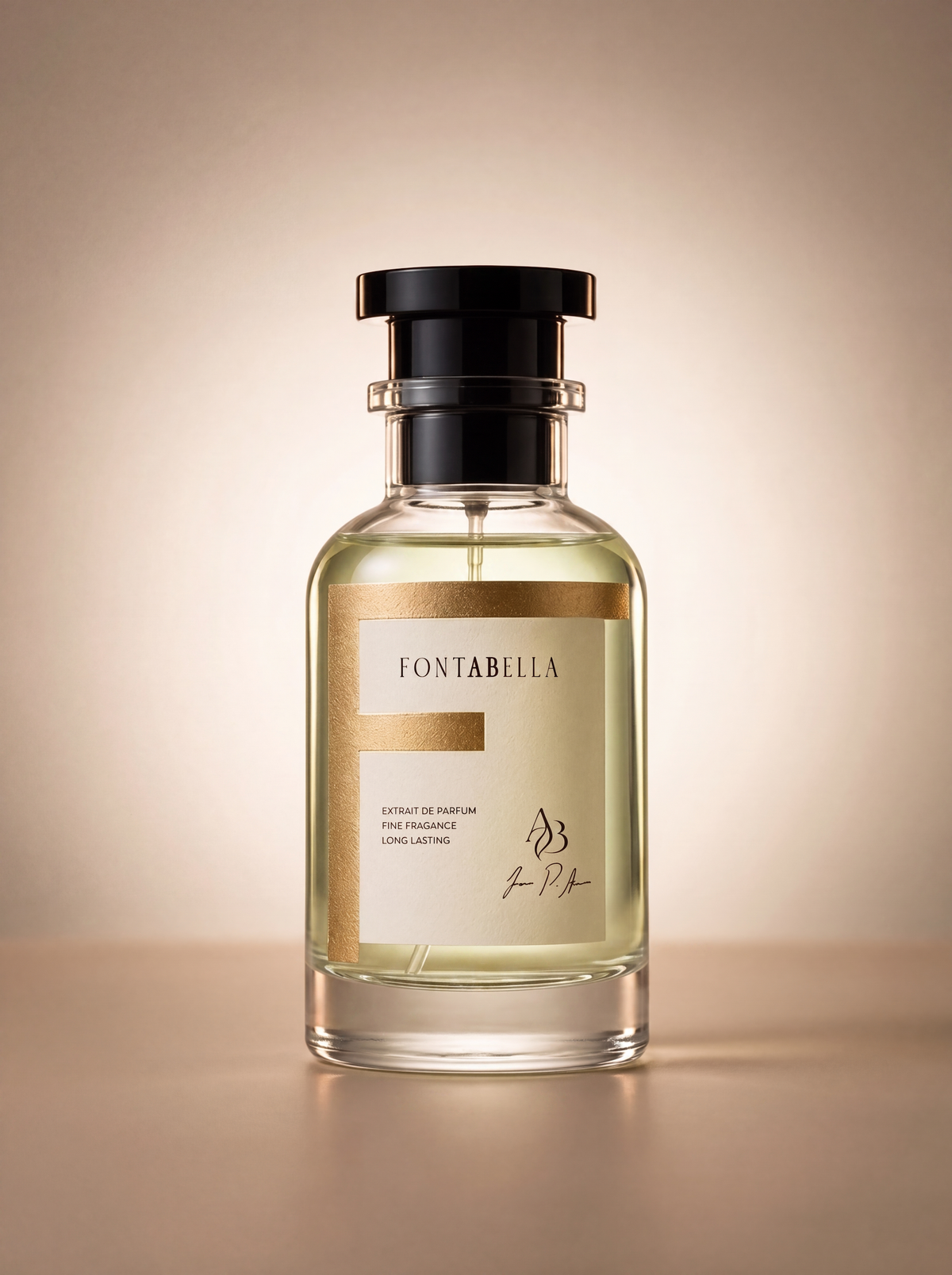 Perfume Borroma de Fontabella, extrait de parfum en frasco de vidrio con etiqueta dorada