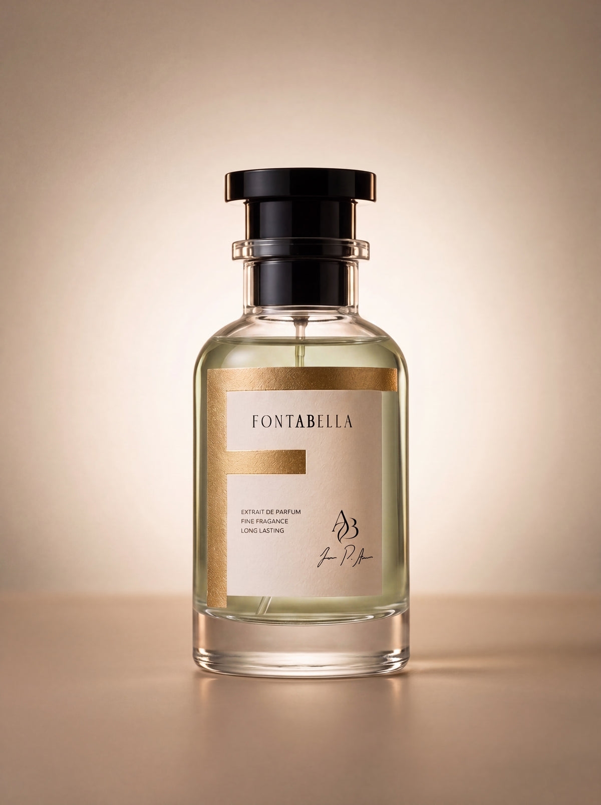 Perfume Cuero Toscano de Fontabella, extrait de parfum en frasco de vidrio con etiqueta dorada