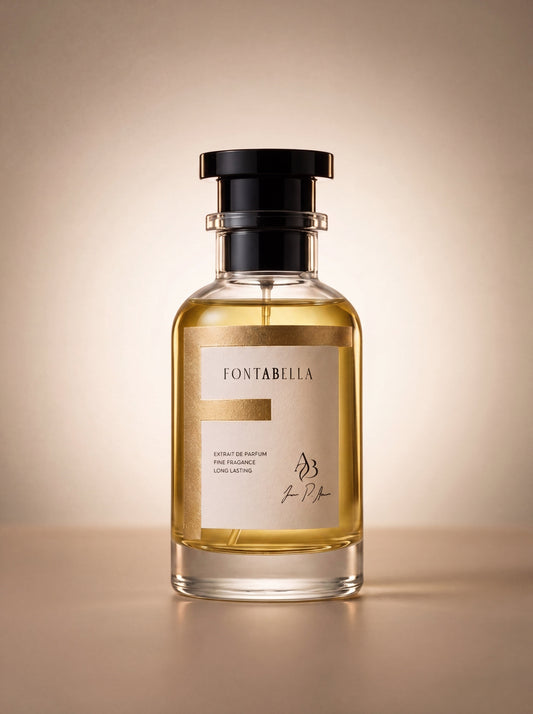 Perfume Rebel Boy de Fontabella, extrait de parfum en frasco de vidrio con etiqueta dorada