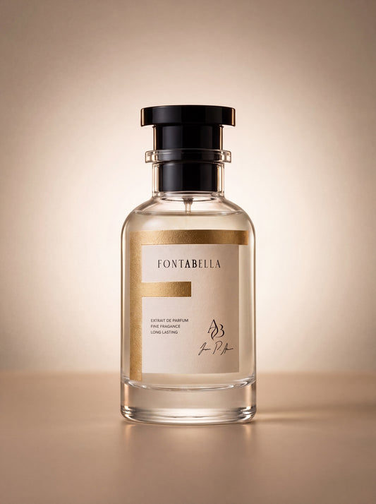 Perfume L'Hombre Libre de Fontabella, extrait de parfum en frasco de vidrio con etiqueta dorada