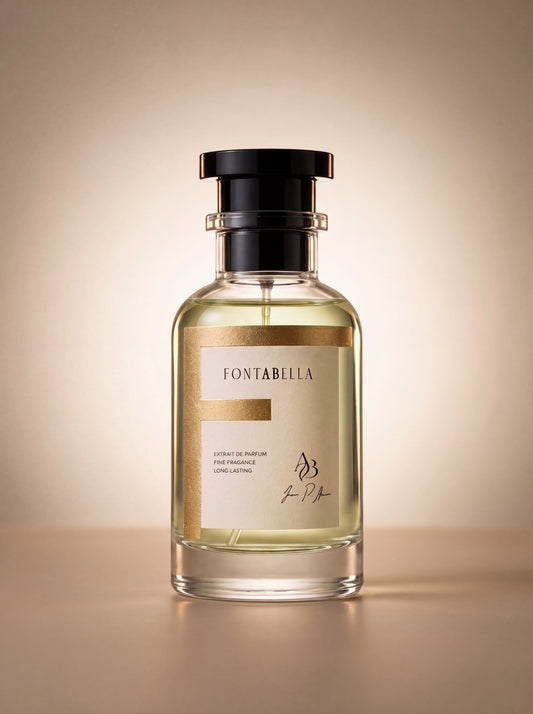 Perfume Jazz C' de Fontabella, extrait de parfum en frasco de vidrio con etiqueta dorada