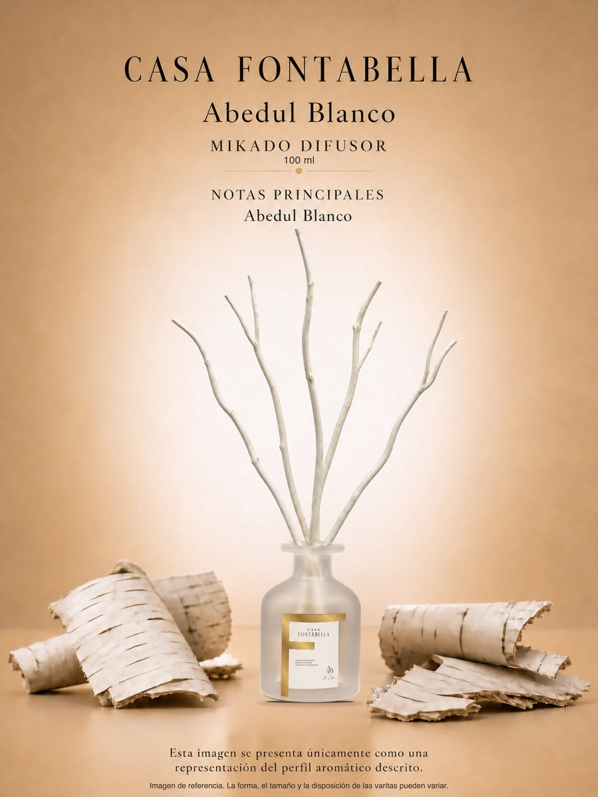 Mikado Abedul Blanco de 100 ml en envase esmerilado dorado — Casa Fontabella