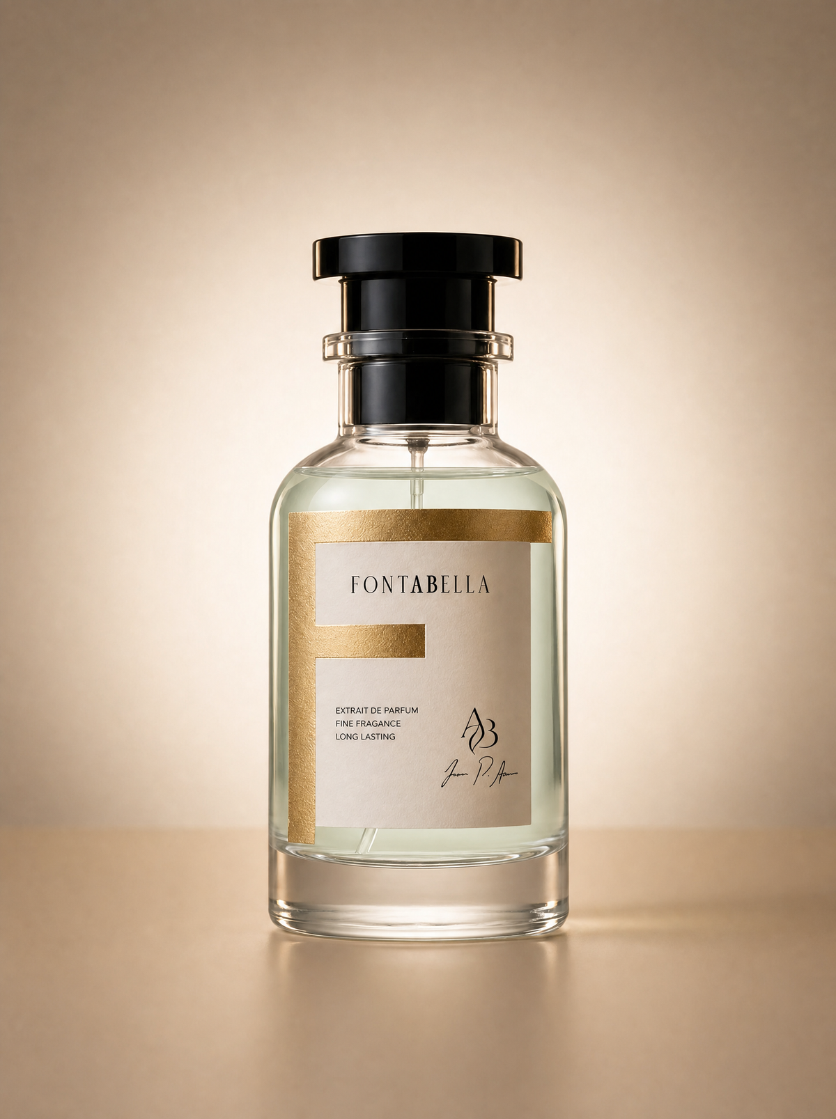 Perfume Flor Bomb de Fontabella, extrait de parfum en frasco de vidrio con etiqueta dorada