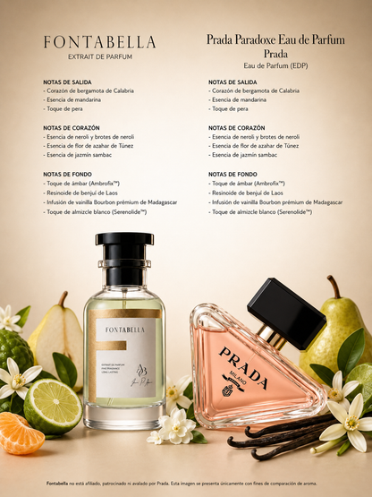 Perfume Paradoxx de Fontabella junto a su inspiración: Paradoxe de Prada