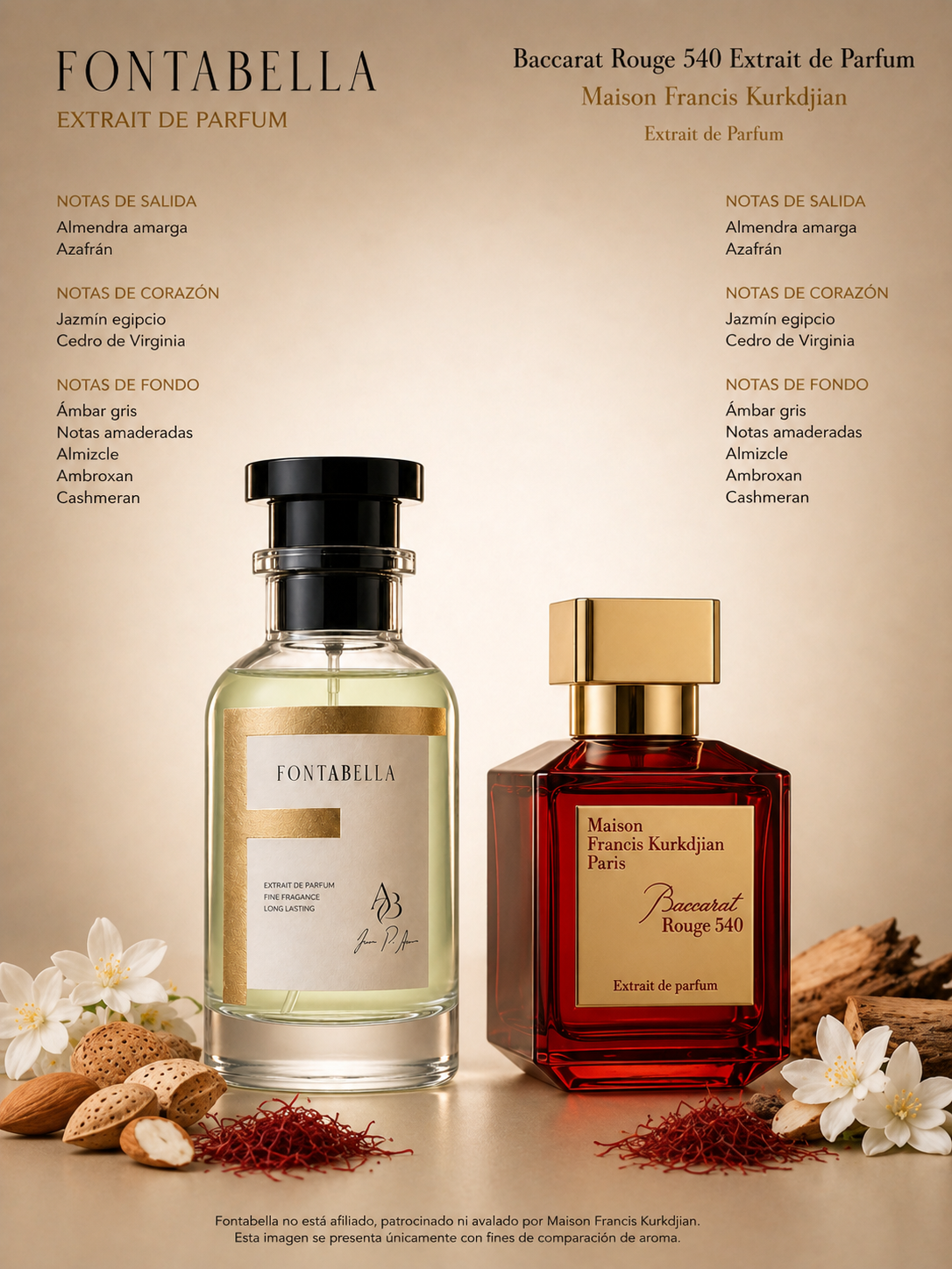 Perfume Bakará 540 de Fontabella junto a su inspiración: Baccarat Rouge 540 de MFK