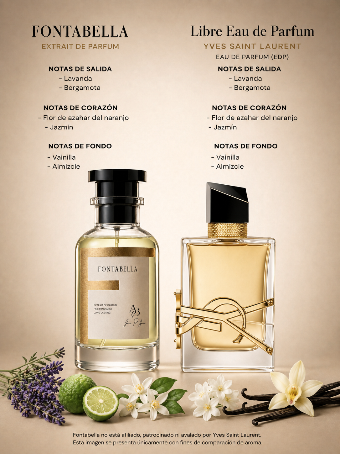 Perfume Líbre de Fontabella junto a su inspiración: Libre de YSL