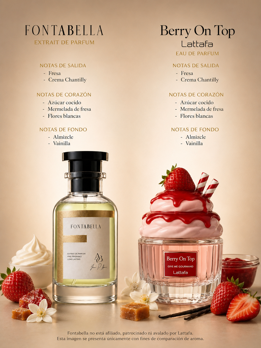 Perfume Berry O' Top de Fontabella junto a su inspiración: Berry On Top de Lattafa