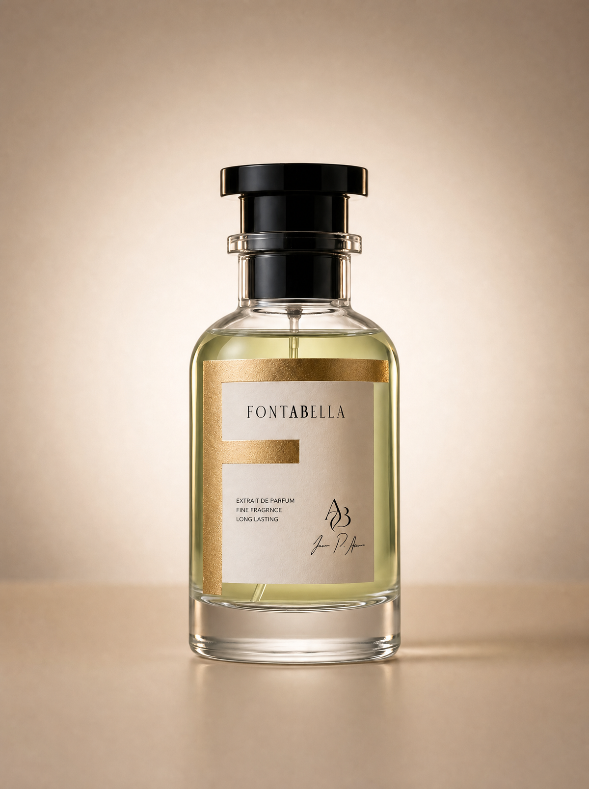 Perfume Udé Zarán de Fontabella, extrait de parfum en frasco de vidrio con etiqueta dorada