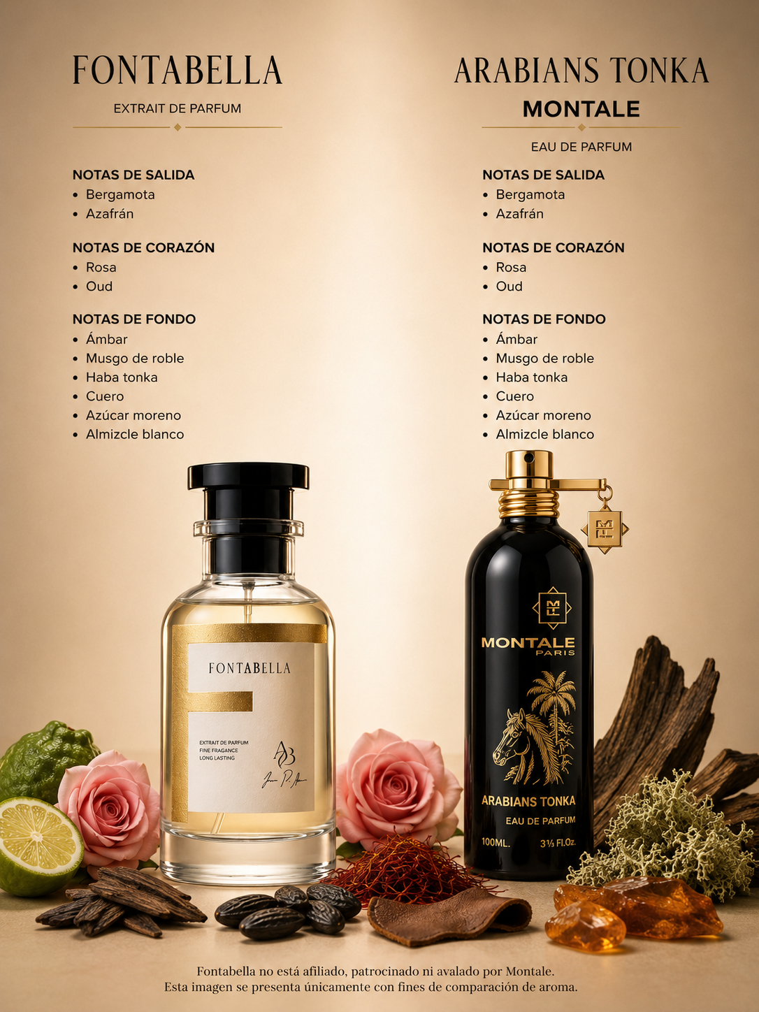Perfume Tonka Arabia de Fontabella junto a su inspiración: Arabians Tonka de Montale