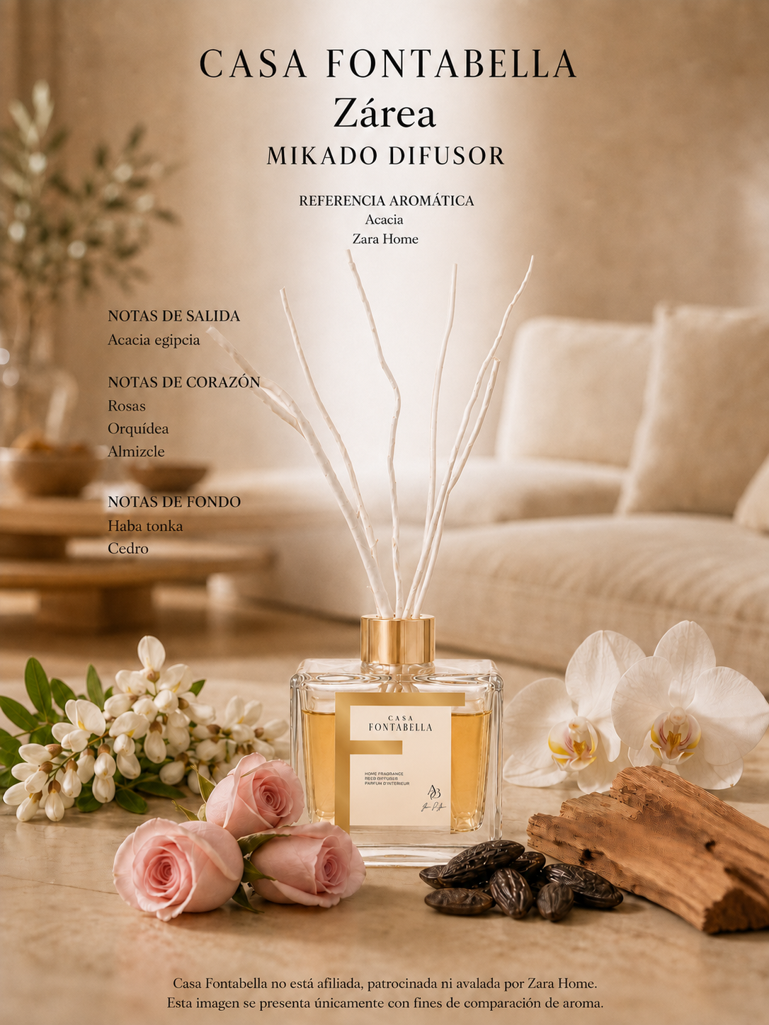Mikado Zárea de Casa Fontabella junto a su inspiración: Zara Home: Acacia