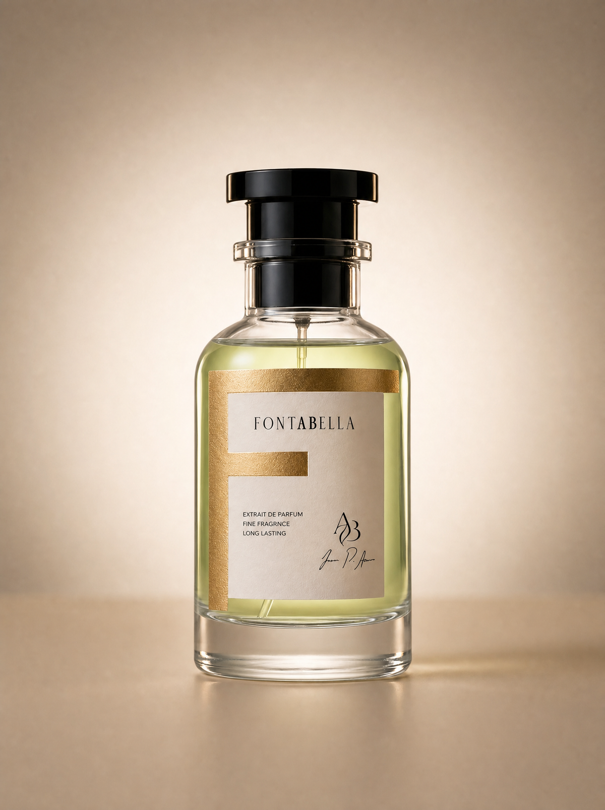 Perfume Blúm de Fontabella, extrait de parfum en frasco de vidrio con etiqueta dorada