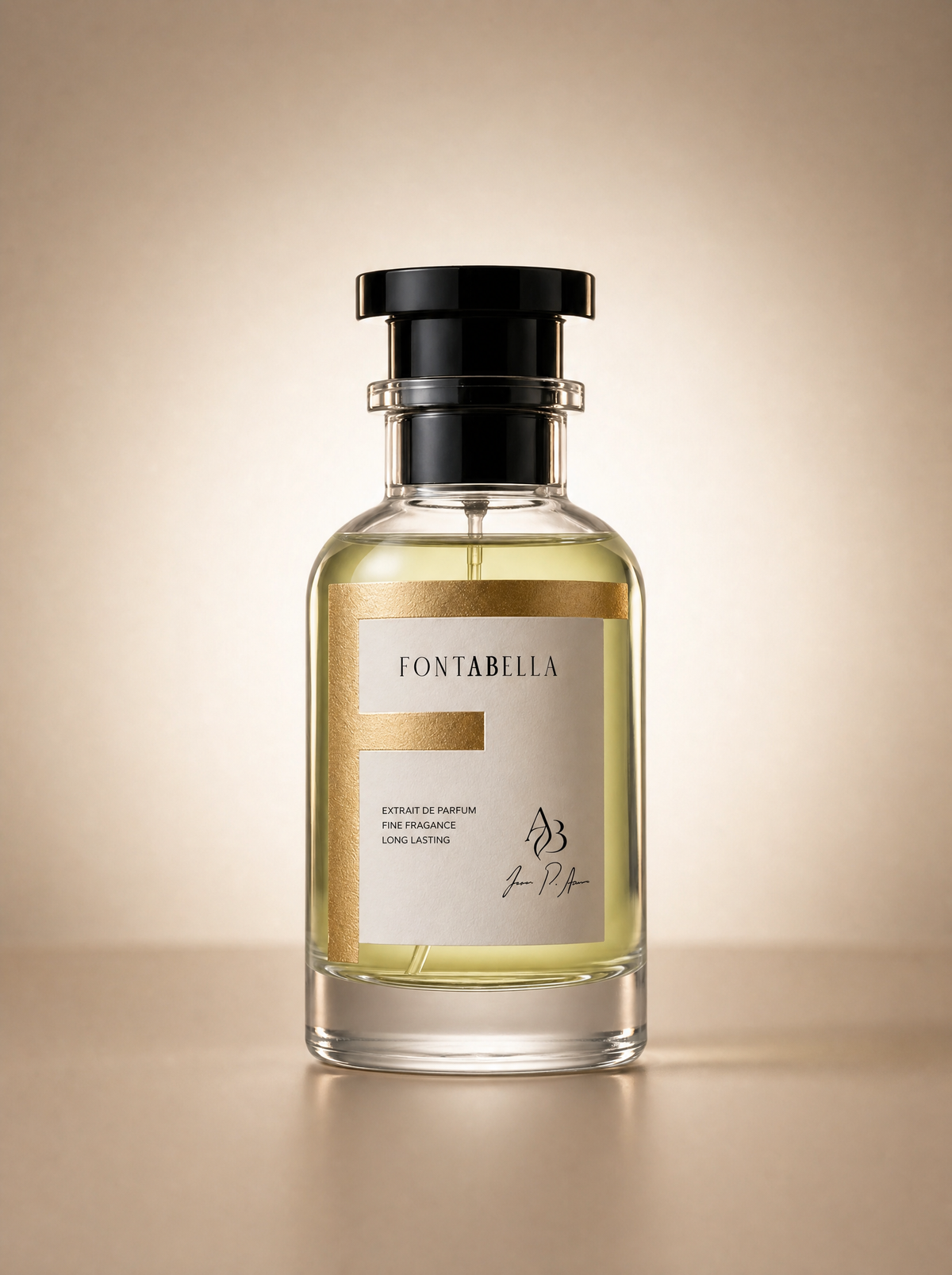 Perfume Fuego y Hielo de Fontabella, extrait de parfum en frasco de vidrio con etiqueta dorada