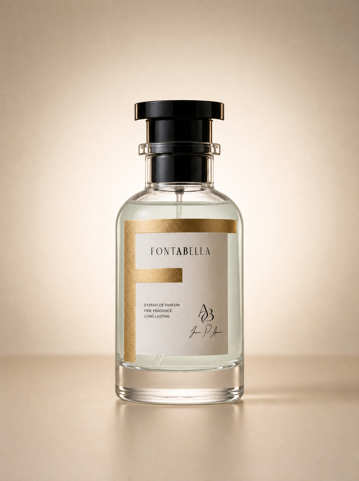 Perfume Cloude de Fontabella, extrait de parfum en frasco de vidrio con etiqueta dorada