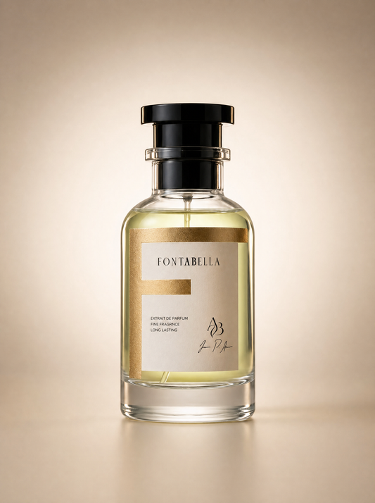 Perfume N°5 de Fontabella, extrait de parfum en frasco de vidrio con etiqueta dorada