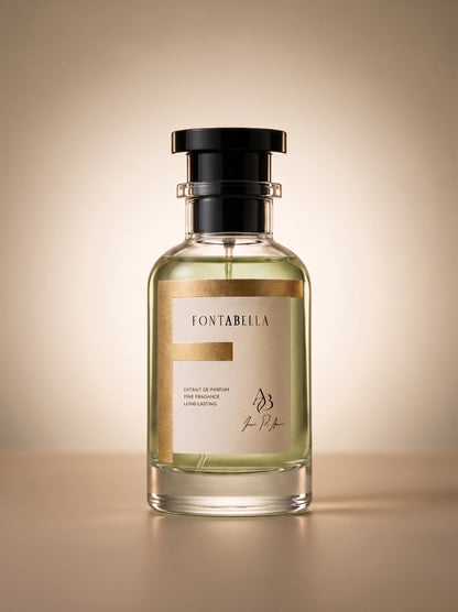 Perfume Millesime Imperio de Fontabella, extrait de parfum en frasco de vidrio con etiqueta dorada