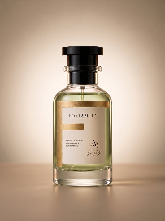 Perfume Millesime Imperio de Fontabella, extrait de parfum en frasco de vidrio con etiqueta dorada