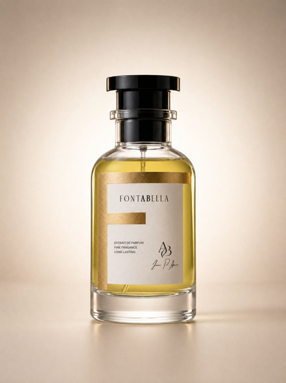 Perfume Love Shy Sugar de Fontabella, extrait de parfum en frasco de vidrio con etiqueta dorada