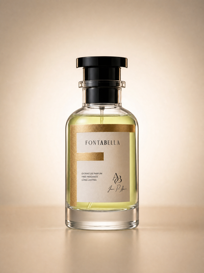 Perfume Berry O' Top de Fontabella, extrait de parfum en frasco de vidrio con etiqueta dorada