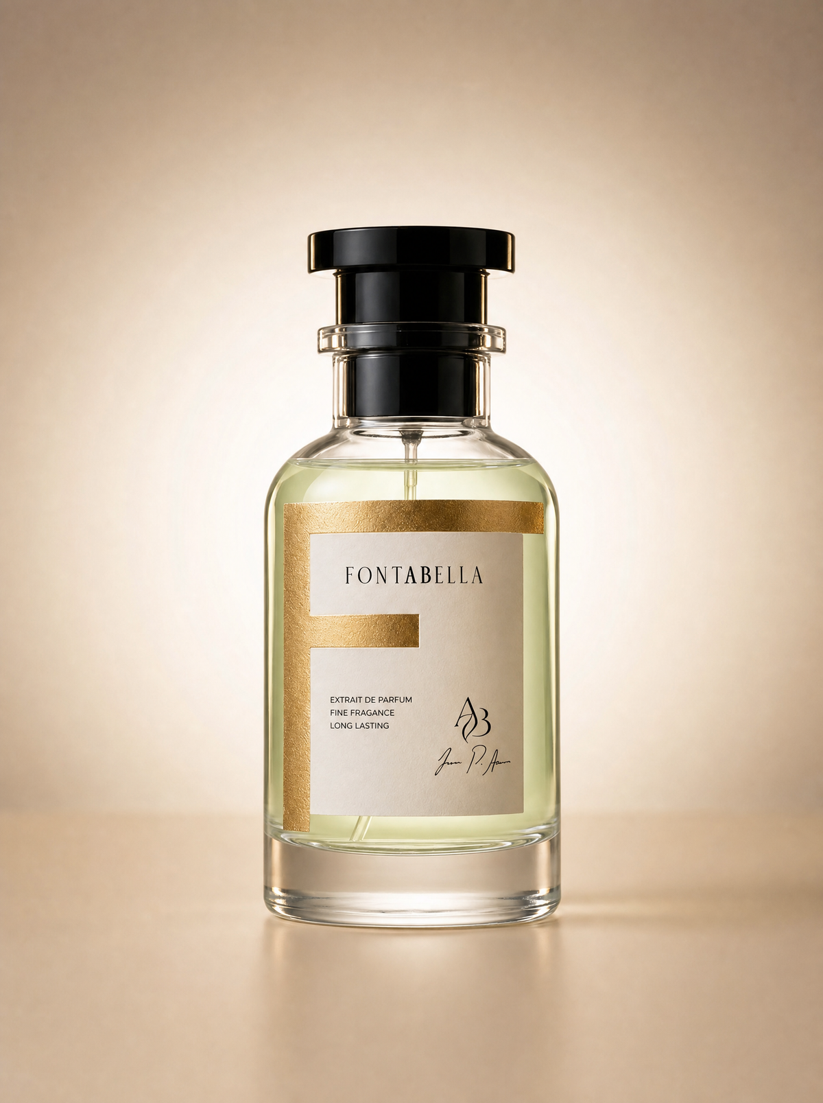 Perfume Odyssée Mandarine de Fontabella, extrait de parfum en frasco de vidrio con etiqueta dorada