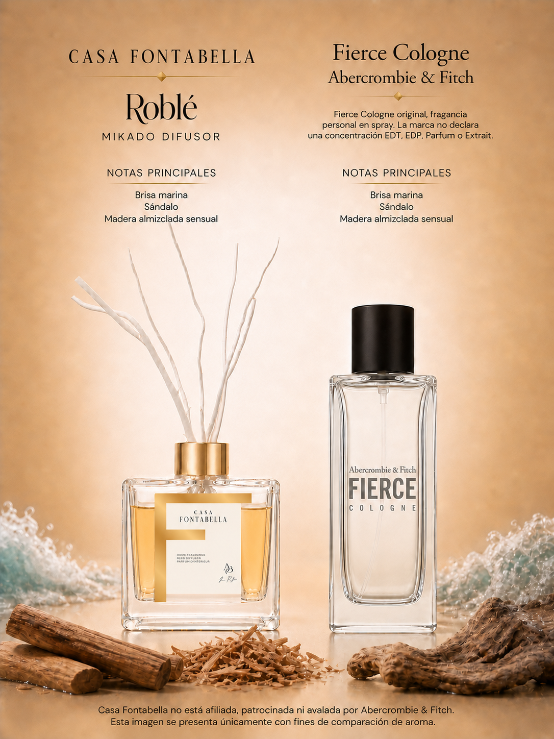 Mikado Roblé de Casa Fontabella junto a su inspiración: Fierce de Abercrombie y Fitch