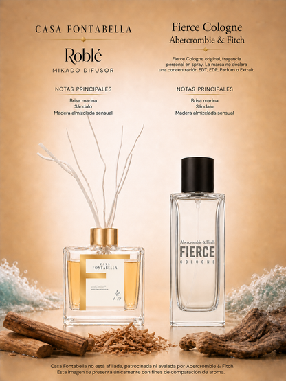 Mikado Roblé de Casa Fontabella junto a su inspiración: Fierce de Abercrombie y Fitch