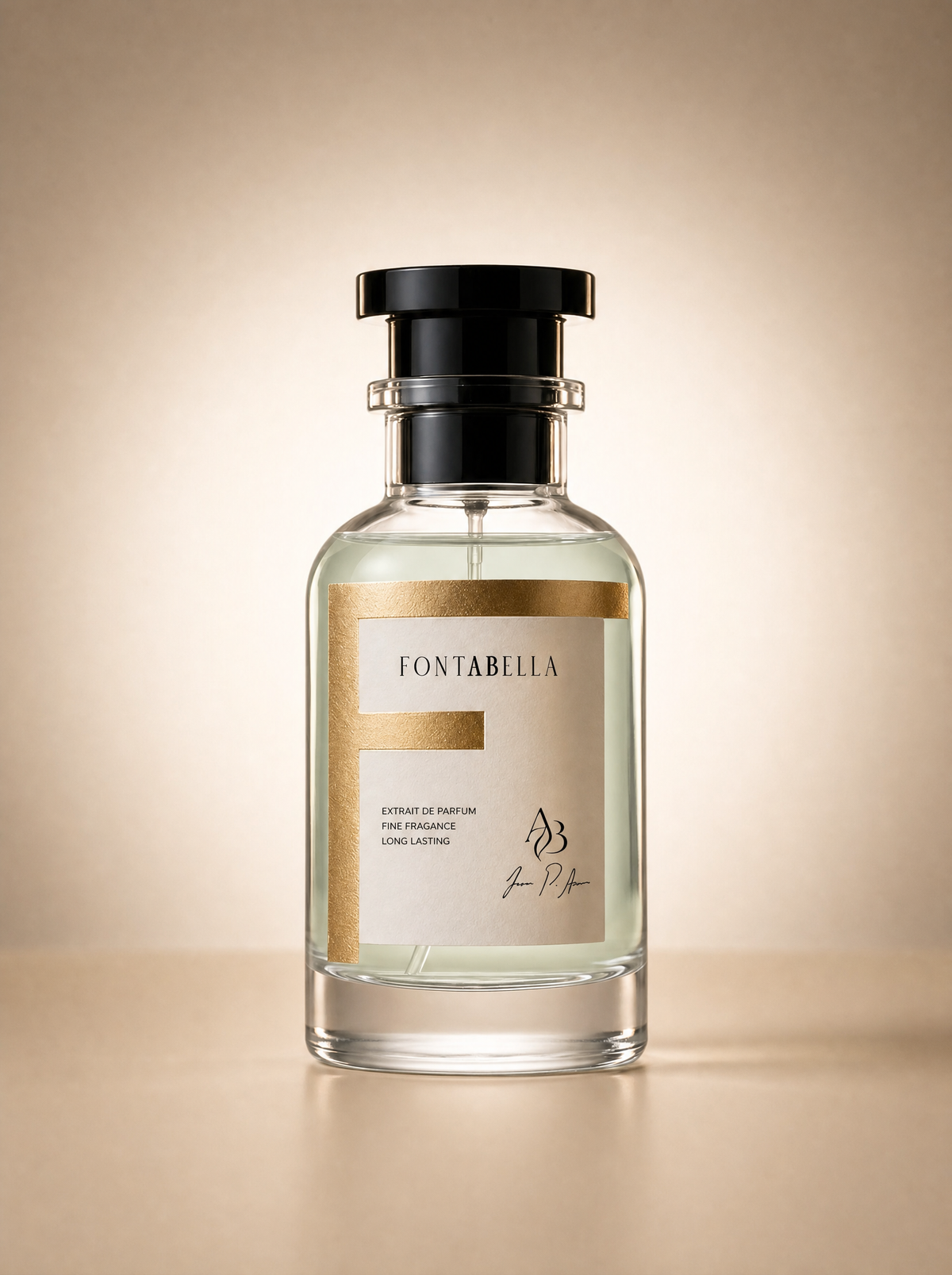 Perfume Golden Girl de Fontabella, extrait de parfum en frasco de vidrio con etiqueta dorada
