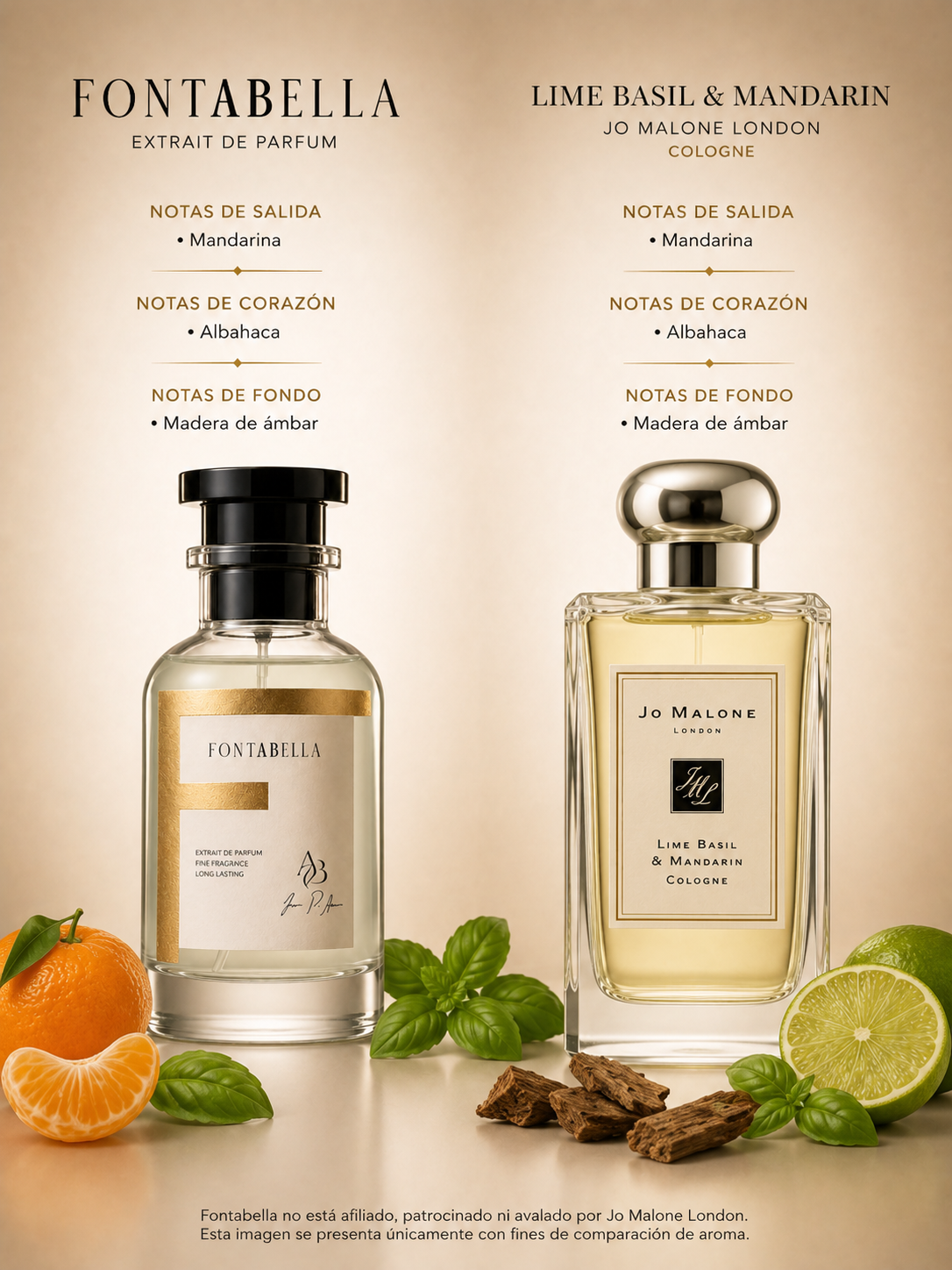 Perfume Lime B&M de Fontabella junto a su inspiración: Lime Basil y Mandarin de Jo Malone