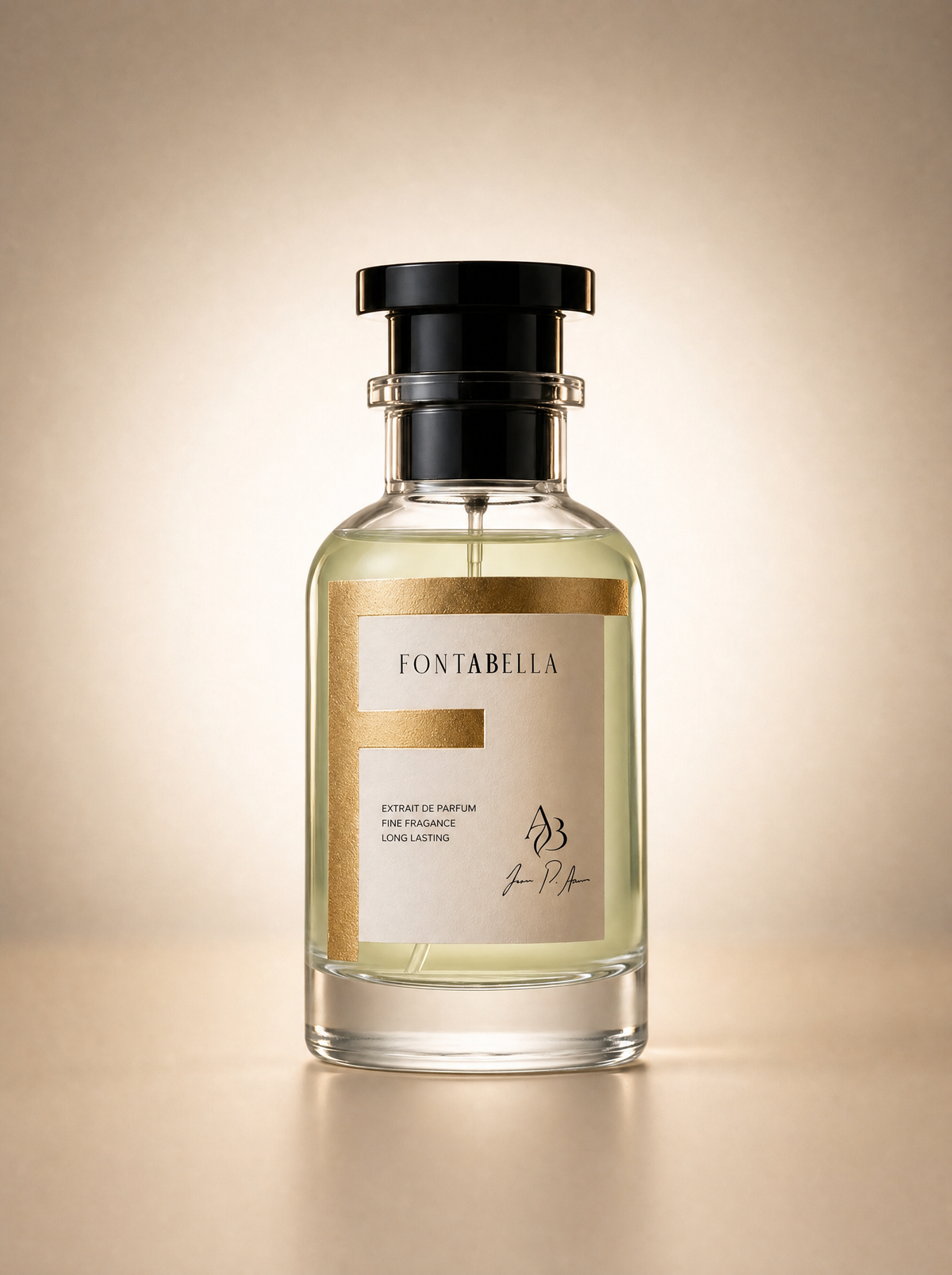 Perfume Unconquered de Fontabella, extrait de parfum en frasco de vidrio con etiqueta dorada