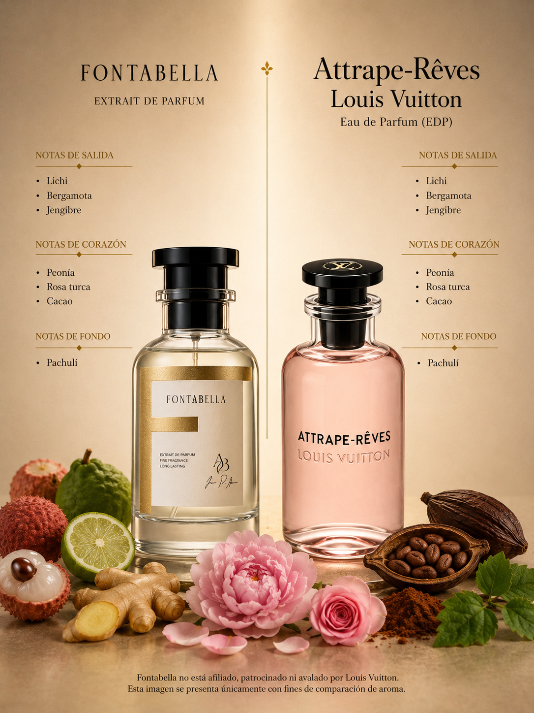 Perfume Atrap Rêve de Fontabella junto a su inspiración: Attrape-Rêves de Louis Vuitton