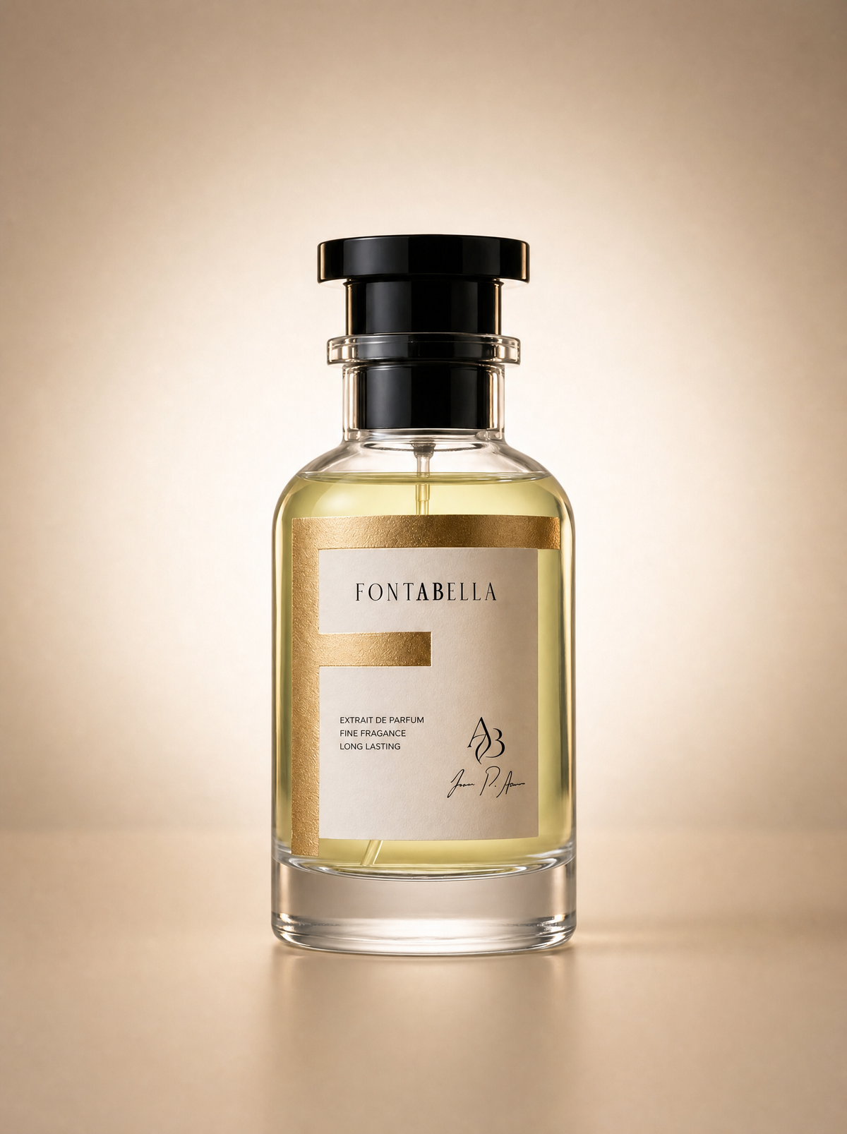 Perfume U. Layton de Fontabella, extrait de parfum en frasco de vidrio con etiqueta dorada