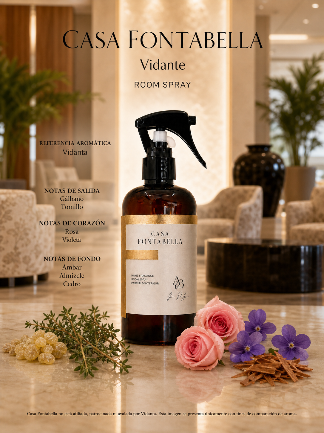 Spray de ambiente Vidante de Casa Fontabella junto a su inspiración: Vidanta: Luxor