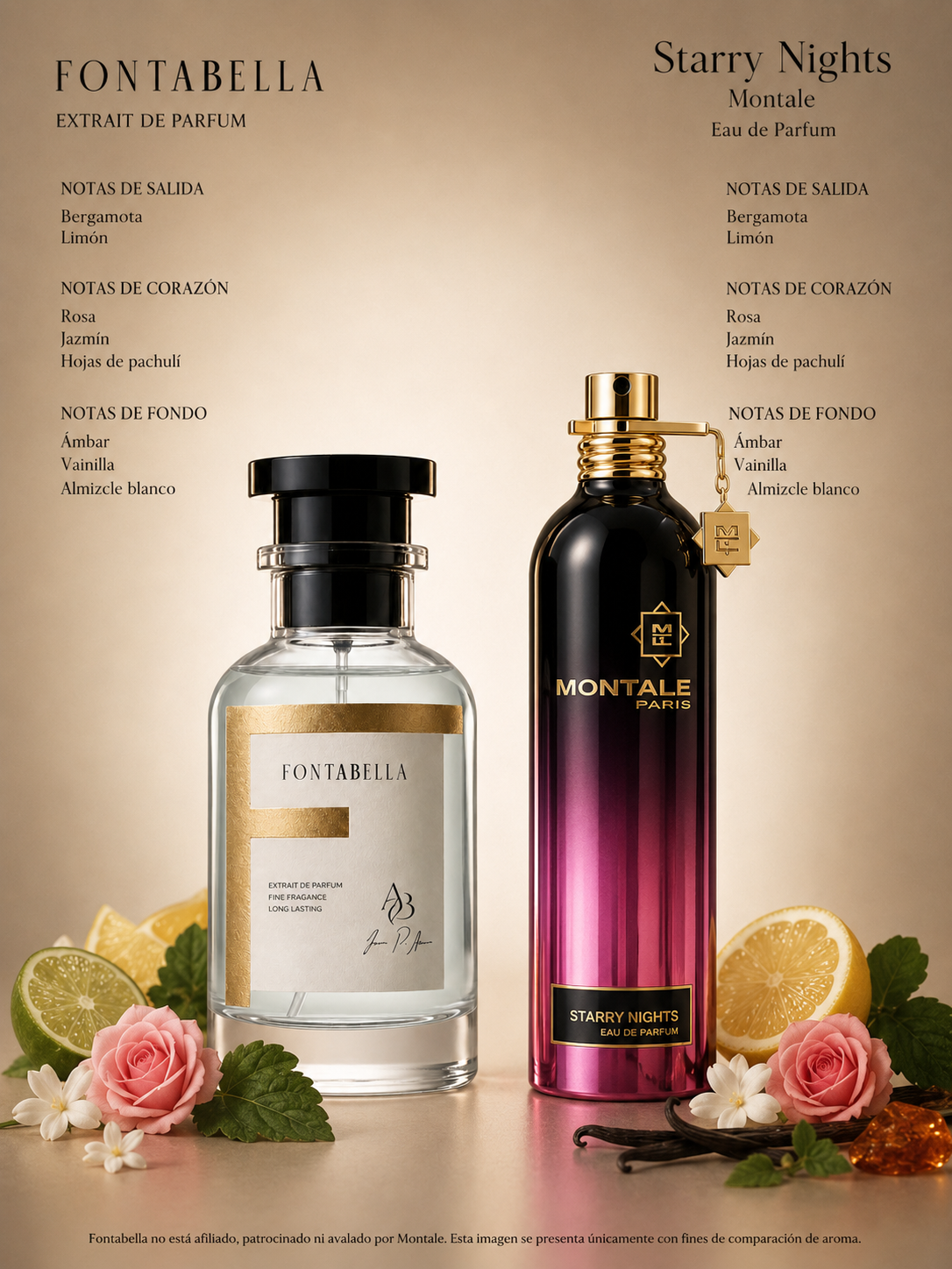 Perfume Noche Estrellada de Fontabella junto a su inspiración: Starry Night de Montale