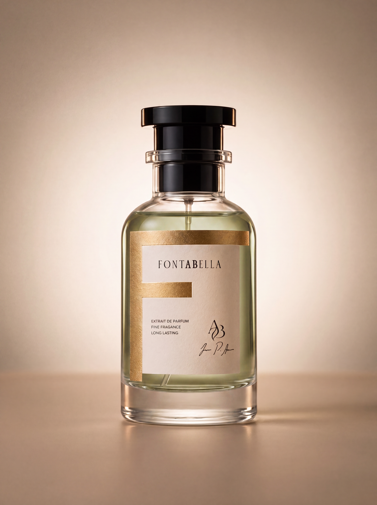 Perfume Silver Peak de Fontabella, extrait de parfum en frasco de vidrio con etiqueta dorada