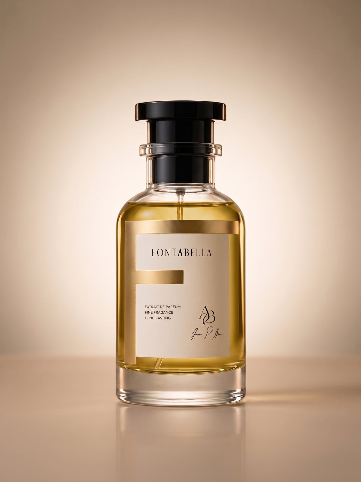 Perfume Tierra D'Hermes de Fontabella, extrait de parfum en frasco de vidrio con etiqueta dorada