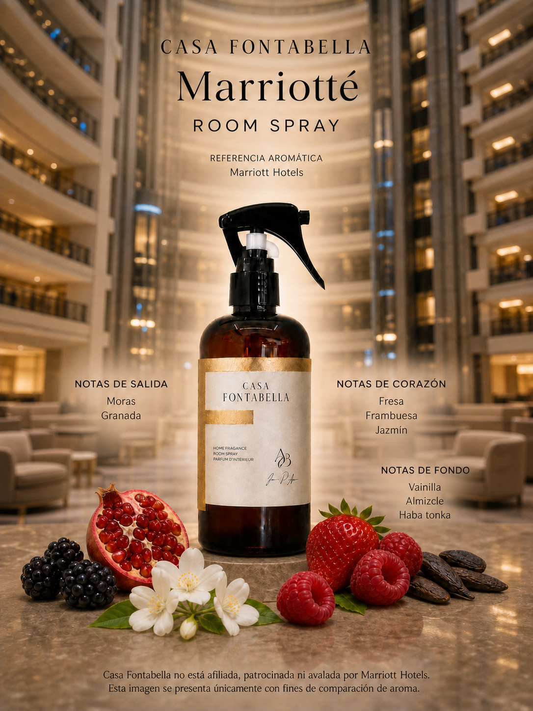 Spray de ambiente Marriotté de Casa Fontabella junto a su inspiración: Marriott: Attune