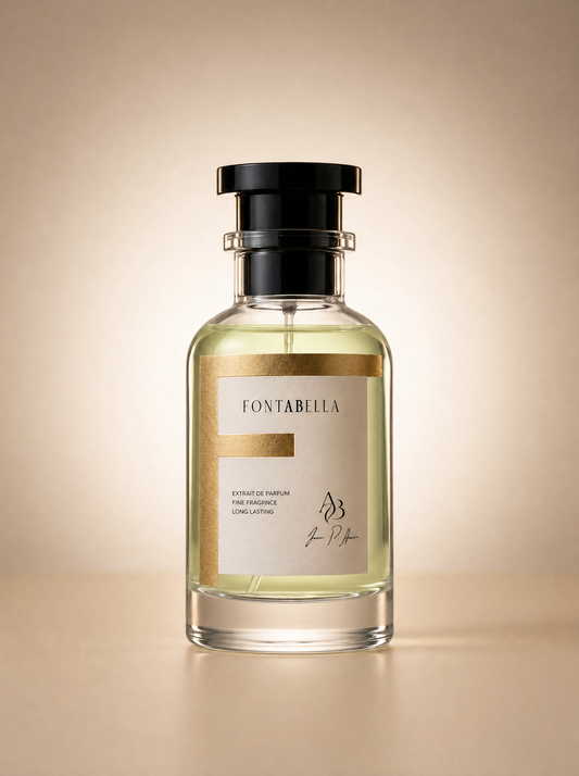 Perfume Boss Reserve de Fontabella, extrait de parfum en frasco de vidrio con etiqueta dorada