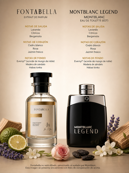 Perfume Leyenda de Fontabella junto a su inspiración: Legend de Montblanc