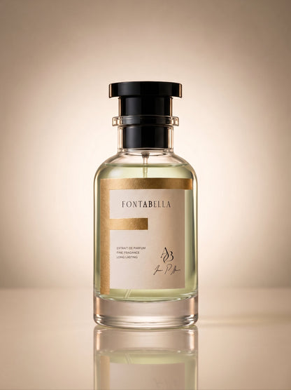 Perfume Costazzura de Fontabella, extrait de parfum en frasco de vidrio con etiqueta dorada