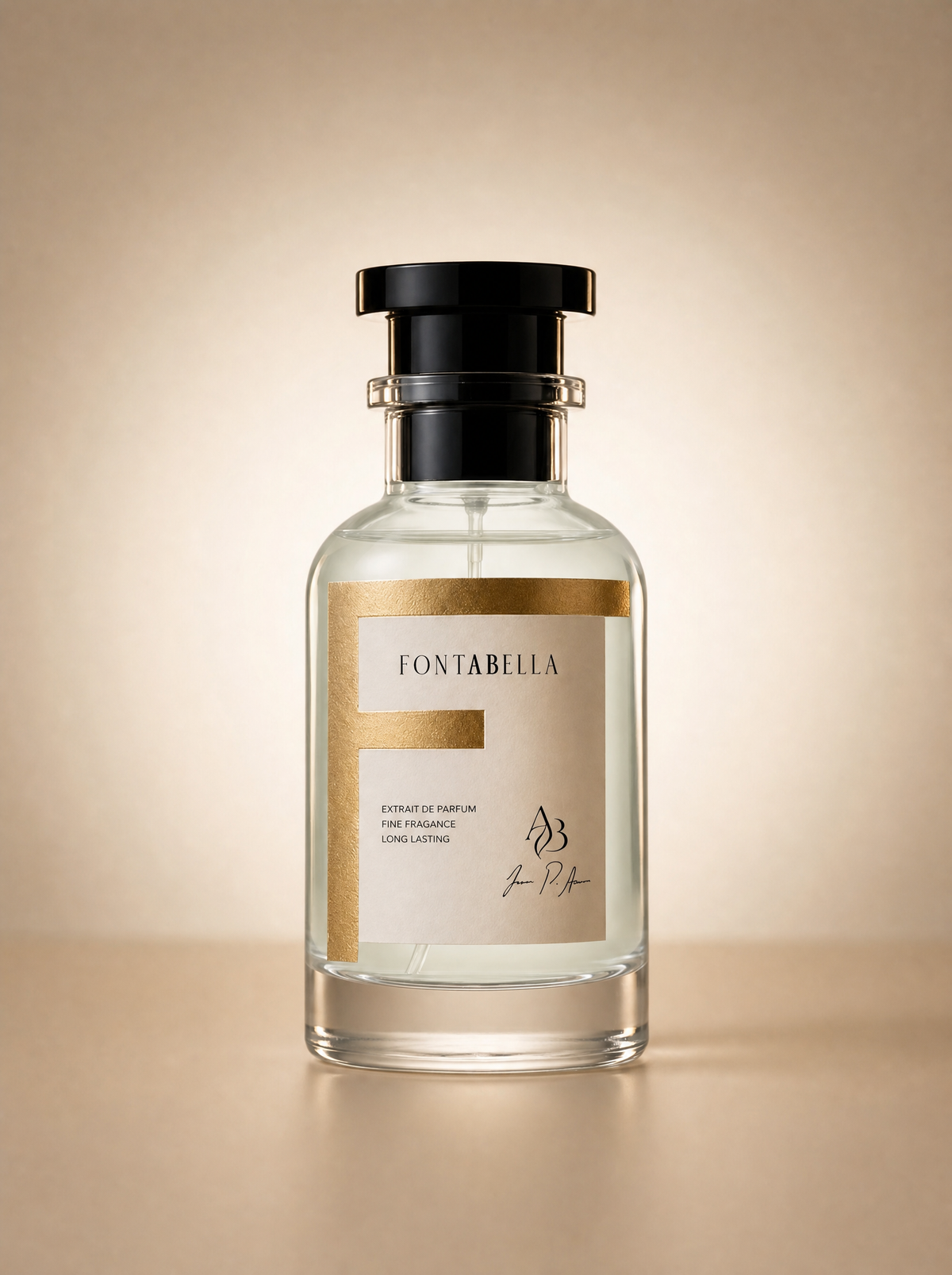 Perfume Bharara Rey de Fontabella, extrait de parfum en frasco de vidrio con etiqueta dorada