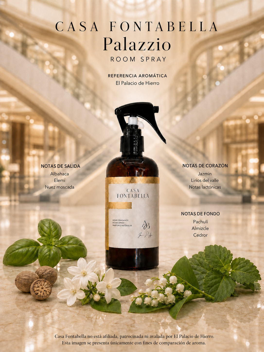 Spray de ambiente Palazzio de Casa Fontabella junto a su inspiración: Palacio de Hierro: Palace