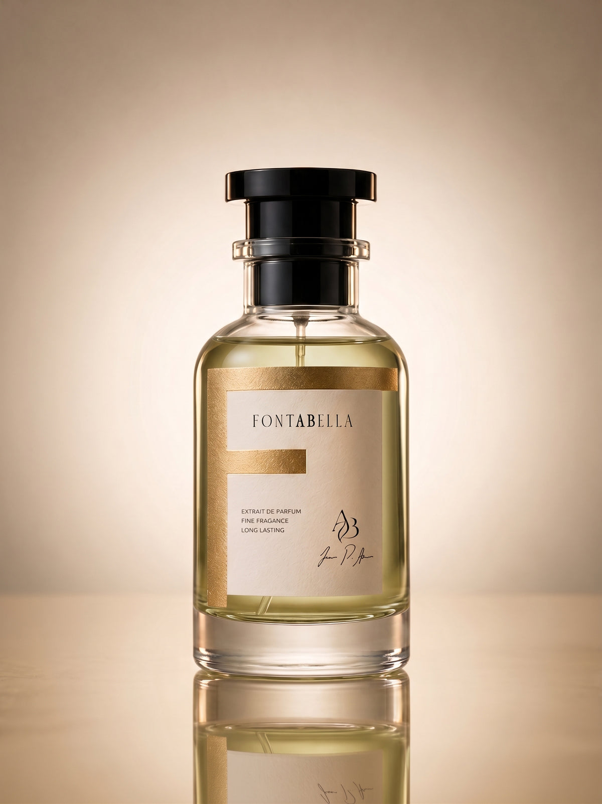 Perfume Ocean Blue de Fontabella, extrait de parfum en frasco de vidrio con etiqueta dorada