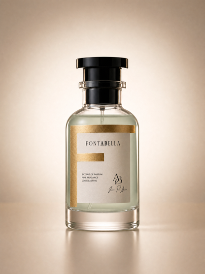 Perfume Matcha 26 de Fontabella, extrait de parfum en frasco de vidrio con etiqueta dorada