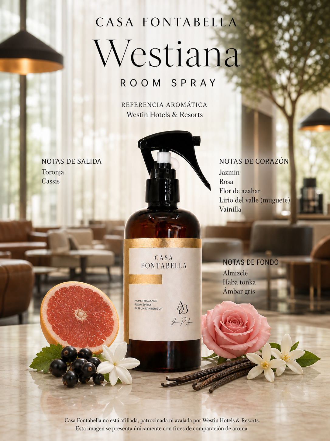 Spray de ambiente Westiana de Casa Fontabella junto a su inspiración: Westin: Oriental Citrus