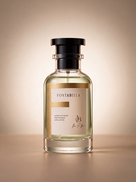 Perfume Sandel 33 de Fontabella, extrait de parfum en frasco de vidrio con etiqueta dorada