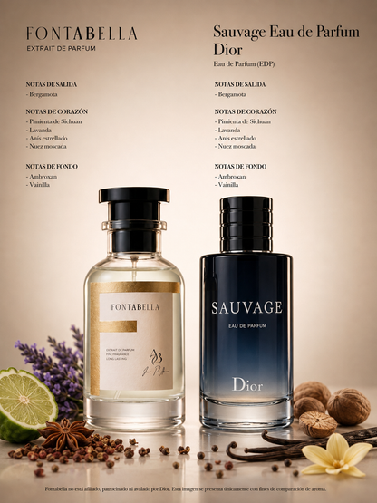 Perfume Savagge de Fontabella junto a su inspiración: Sauvage de Dior