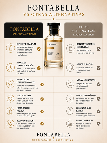 Comparativa de Fontabella frente a otras alternativas: concentración, duración, presentación y precio