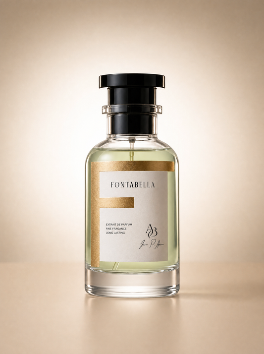 Perfume Boy Toy de Fontabella, extrait de parfum en frasco de vidrio con etiqueta dorada