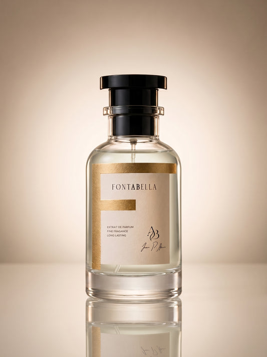 Perfume Guiliti de Fontabella, extrait de parfum en frasco de vidrio con etiqueta dorada